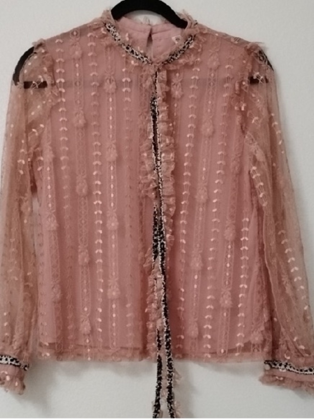 Nollie Pink Sheer Lace Tie-Front Blouse